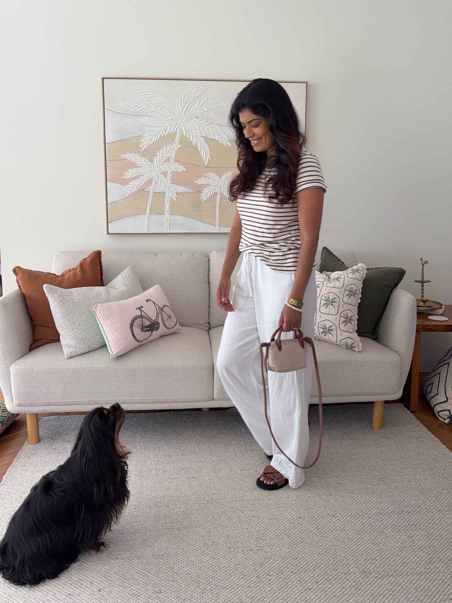 Weekend Stripes in Warm Neutrals: An Easy Pairing with White Wide-Leg Pants